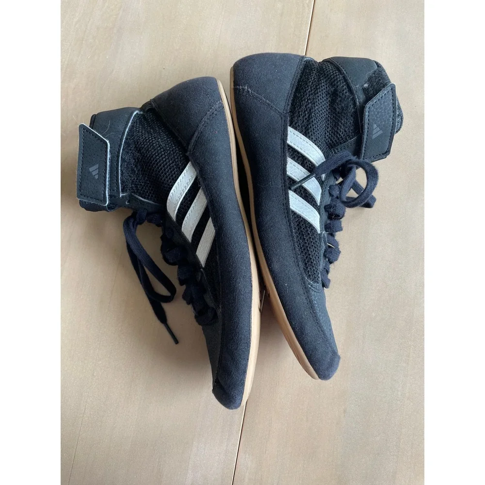 Adidas Black Wrestling Shoes High Top Lace Up Ankle Strap Mens Kids Youth US 5.5
